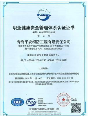 职业健康安全管理体系证书